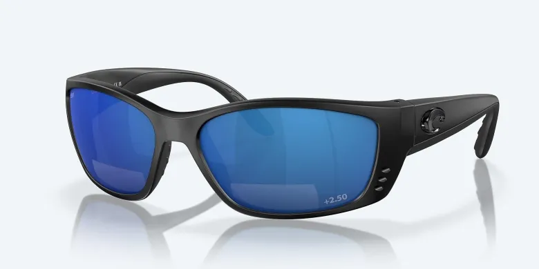 Costa Fisch Readers Matte Black Frame With Blue Mirror Lens 580P Polarized Sunglasses