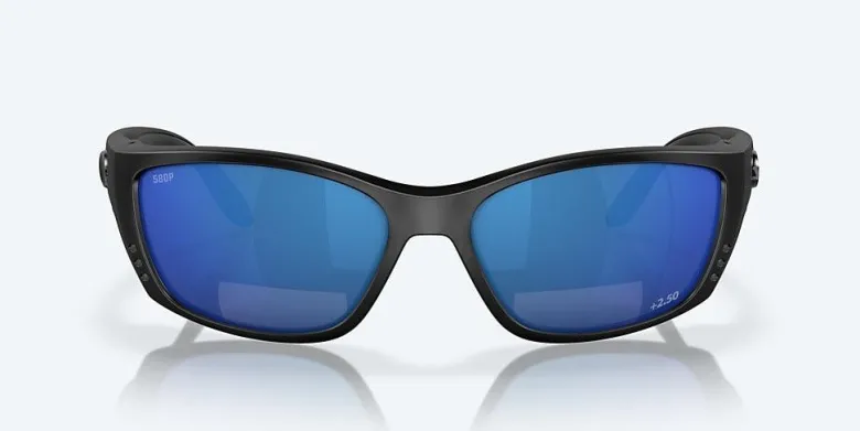 Costa Fisch Readers Matte Black Frame With Blue Mirror Lens 580P Polarized Sunglasses