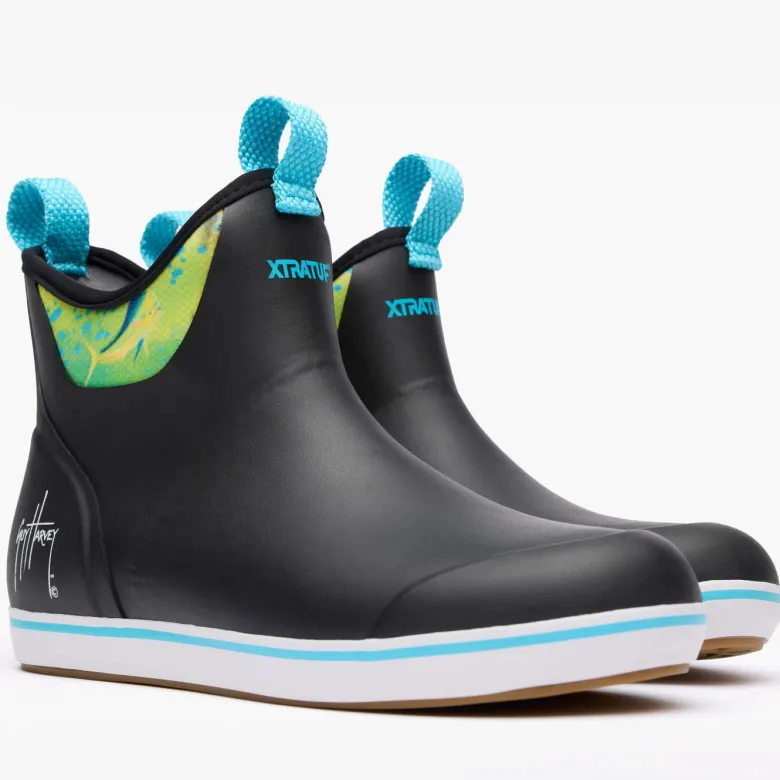 Xtratuf Men's 6" Ankle Deck Boots Guy Harvey Black Mahi
